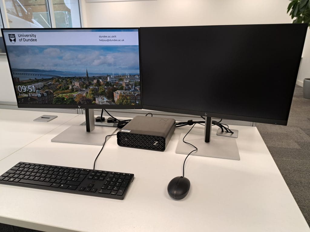 Hi-spec PCs with dual monitors in the Wolfson 3 study space.